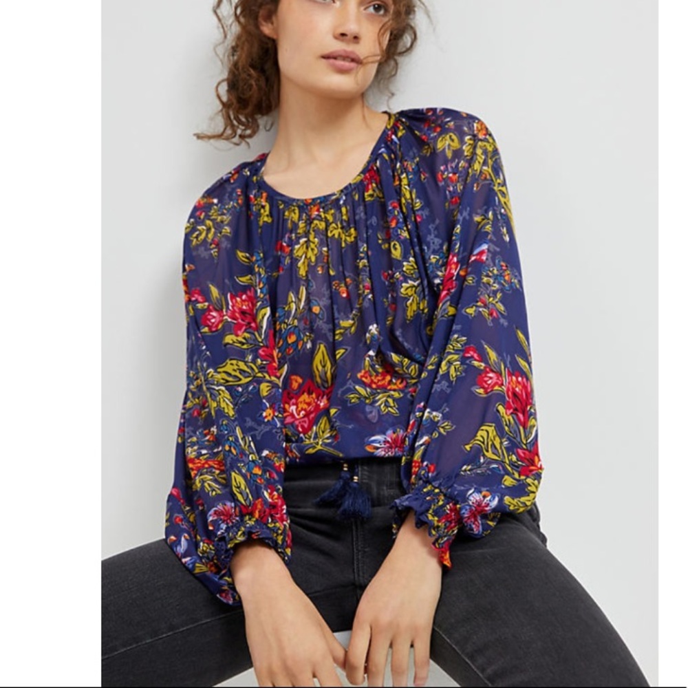 Anthropologie Semi-Sheer Balloon Sleeved Blouse
